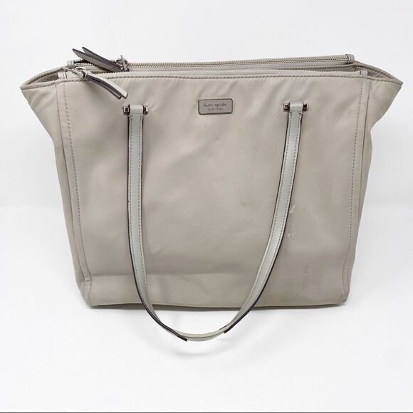 Kate Spade Grey Nylon Leather Tote Shoulder Bag - Picture 1 of 14